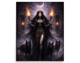 Hecate godin muurkunst print donkere heks kunst poster heidense godin decor gotische fantasie muur kunst occulte Home decor