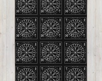 Vegvisir Protection Rune Blanket, Norse Compass Throw, Viking Symbol Repeat pattern, Nordic Decor Gift for Men Women, Mystical Cozy Throw