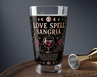 Liebeszauber Sangria Rezept Glas 16 Unzen | Cocktail Mixglas | Witchy Bar Zubehör | Romantisches Trinkglas Einzigartiges Geschenk für Sie