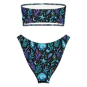 Ocean Witch Bikini, Sea Witch Bandeau Bikini Set, Celestial Shell Swimwear