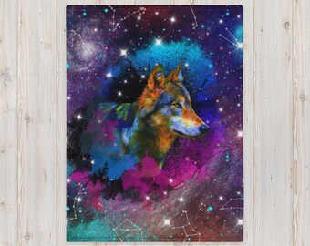 Galaxy Wolf Throw Blanket, Cosmic Fantasy Art (30x40)