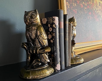 Vintage 1974 SCC Brass Owl Bookends | Heavy Cast Metal Library Decor
