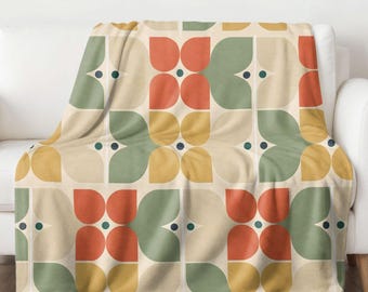 Mid Century Blanket, Earth Tone Palette, Velveteen Throw