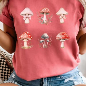 キノコアートシャツ、自然をテーマにしたTシャツ、快適なカラーのコットン 画像 1