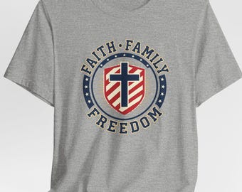 Faith Family Freedom T-Shirt | Patriotic Faith-Based July 4th Vintage Americana