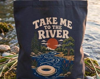 Sacola de lona preta "Leve-me ao Rio", sacola de compras reutilizável, bolsa para passeio de boia no rio, bolsa para uso diário, presente ecológico