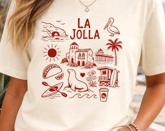 La Jolla Cove Comfort Colors Graphic Tee, Vintage Surf Art, West Coast Souvenir Shirt
