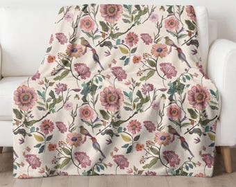 Manta floral vintage creme | Cobertor floral de rosas | Veludo macio