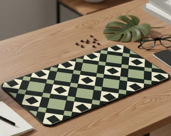 Geometric Desk Mat | Black Green Pad | Retro Mousepad