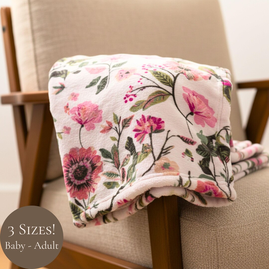 Plush Roses Throw Vintage Pink Rose Blanket | Green Bird Throw | Velveteen Plush - Etsy