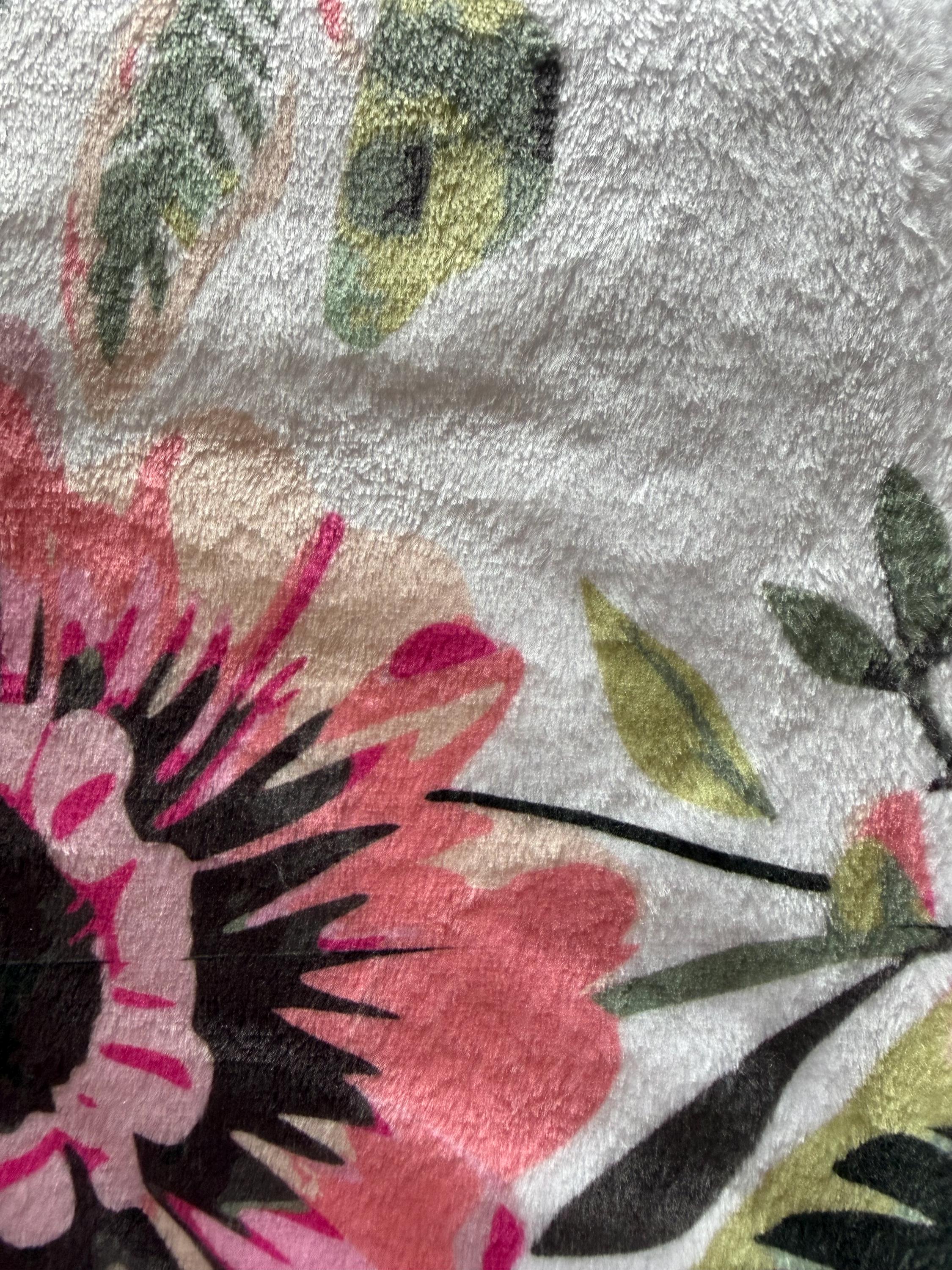 Plush Roses Throw Vintage Pink Rose Blanket | Green Bird Throw | Velveteen Plush - Etsy