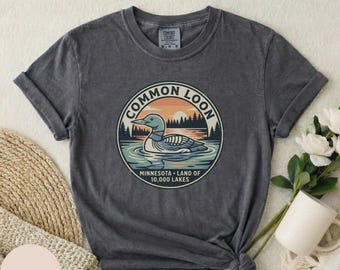 Common Loon Graphic Tee, Minnesota state bird shirt, Comfort Colors Retro Lake Life Design, relaxed fit, Land of 10,000 Lakes
