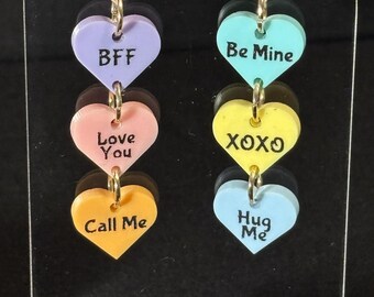 3 Drop Candy Heart Valentine's Day Earrings