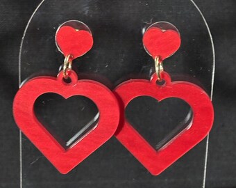 Open Heart Dangle Earrings: Cherry Red, Pink Marble, Confetti Sparkle