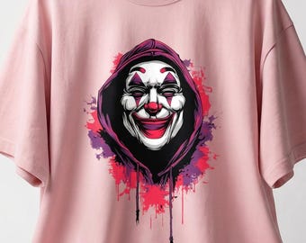 Joker Hooded Mask Splatter Graphic Boxy Streetwear T-Shirt