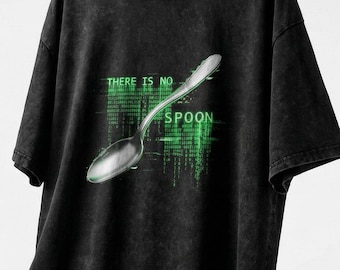 Camiseta urbana extragrande con lavado de nieve y gráfico de Matrix Code "No hay cuchara"