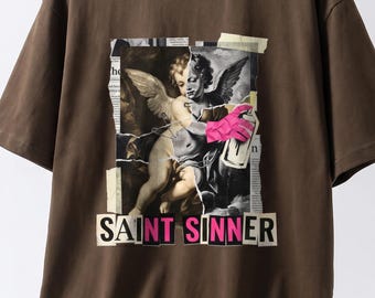 Saint Sinner Collage Graphic Relaxed Fit Streetwear T-Shirt