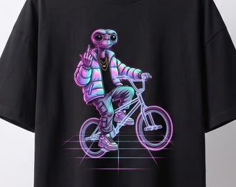 ET Retro Bike Ride Neon Vaporwave Relaxed Fit Streetwear T-Shirt