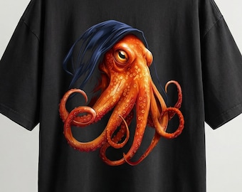 Hooded Kraken Cthulhu Graphic Boxy Streetwear T-Shirt Black
