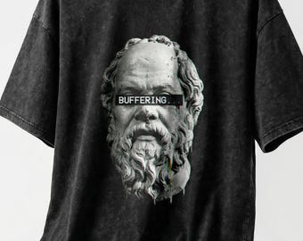 Camiseta urbana con lavado de nieve y gráfico de falla de estatua de amortiguación