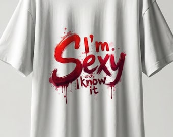 Camiseta extragrande de peso pesado con gráfico de grafiti "Soy sexy y lo sé"
