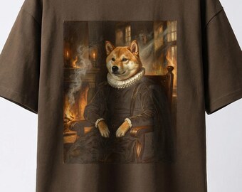 Camiseta urbana extragrande con retrato de Shiba renacentista y hombros caídos
