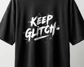 Keep Glitch Graphic Snow Wash Oversized Streetwear T-Shirt Charcoal