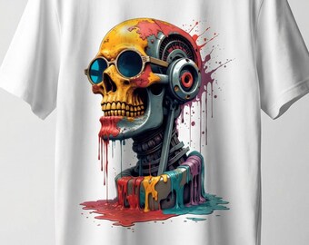 Cyber DJ Skull Paint Drip Regular Fit Streetwear T-Shirt