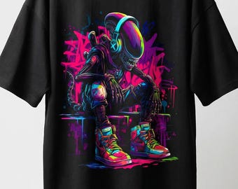 Camiseta con grafiti de xenomorfo alienígena, estilo urbano, corte clásico, camiseta con ilustración alienígena