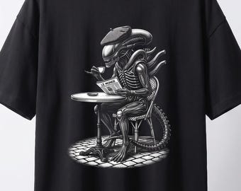 Xenomorph Cafe Graphic Relaxed Fit Drop Shoulder Streetwear T-Shirt