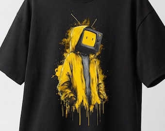 TV Head Drip Graphic Boxy Streetwear T-Shirt Black