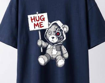 Hug Me Cyborg Bear Relaxed-Fit Streetwear T-Shirt