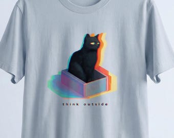 Camiseta de calle de corte regular con gráfico de gato con fallo Think Outside