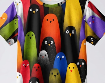 Kids Colorful Stylized Birds All Over Print Youth Cotton Streetwear Tee