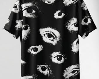 White Sketchy Eyes All Over Print Unisex Streetwear Tee