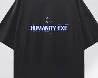 Camiseta holgada con hombros caídos y gráfico de carga de "Humanity.exe Glitch"