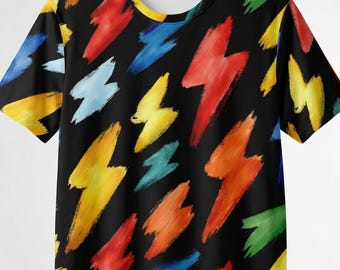 Multi-Color Brush Stroke Lightning Bolt All Over Print Unisex T-Shirt
