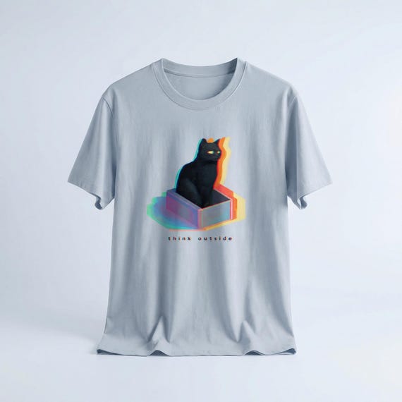Think Outside Glitch Cat Graphic Regular Fit Streetwear T-Shirt