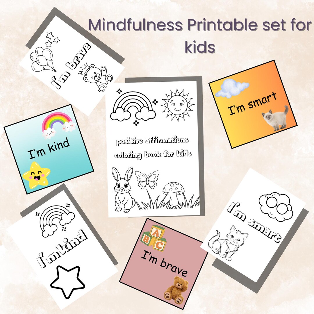 Mindfulness Bundle for Kids | 20 Coloring Pages + 20 Affirmation Cards ...