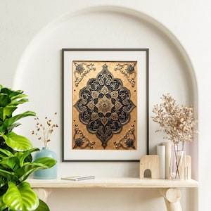 Moroccan Zellige Wall Art Printable, Islamic Geometric Pattern, Black Gold Mandala Poster, Boho Moroccan Tile Art Digital Download