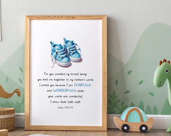 Psalm 139 Baby Boy Nursery Print, Blue Shoes (Digital Download)