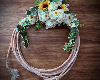 Western lariat Rope Wreath: Sunflower Cowboy Lasso Decor - Rustic Farmhouse