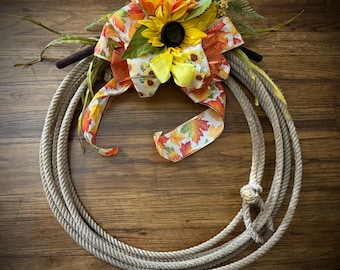 Western Fall Lariat Rope Wreath: Rustic Cowboy Sunflower Decor