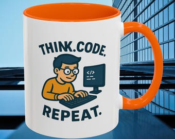 Koffiemok met de tekst "Think Code Repeat" | Cadeau voor programmeurs, mok voor nerds en codeerders