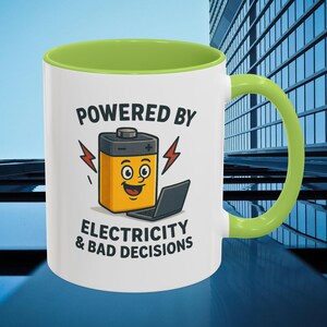 Powered by Electricity Mug | Funny Coffee Cup for Geek & Tech Lovers