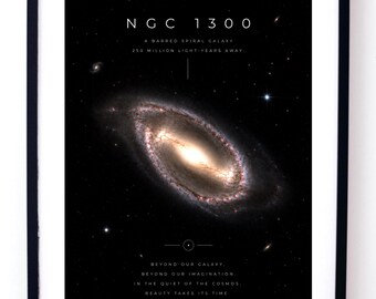 NGC 1300 Galaxy Poster, Barred Spiral Wall Art Digital Download, Deep Space Astronomy Print, Cosmic Decor, Science Geek Gift, Stargazing Art