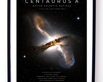 Centaurus A Poster, Active Galactic Nucleus Wall Art Digital Download, Cosmic Jet Galaxy Print, Space Physics Gift, Sci Fi Decor