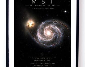 M51 Whirlpool Galaxy Poster, Astronomy Wall Art Digital Download, Deep Space Print, Spiral Galaxy Art, Cosmic Decor Gift