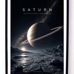 Saturn Sunset Poster, Cracked Surface Planet Print Digital Download, Astronomy Science Art, Modern Sci-Fi Wall Decor, Outer Space Landscape