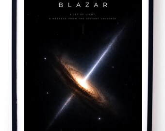 Blazar Space Poster, Active Galactic Jet Wall Art Digital Download, Deep Space Astronomy Print, Black Hole Energy Decor, Physics Science